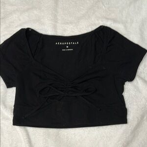 Aeropostale Black Crop Tie Front Blouse